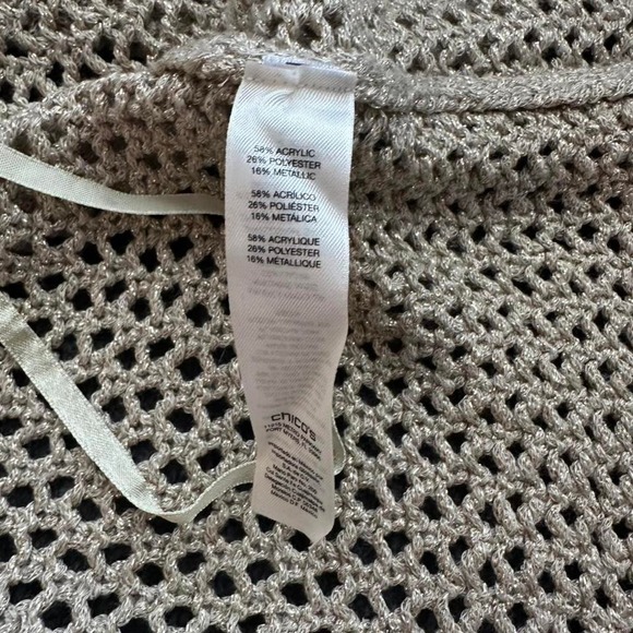 Vintage Chico's taupe metallic crochet knit open cardigan - Picture 5 of 7